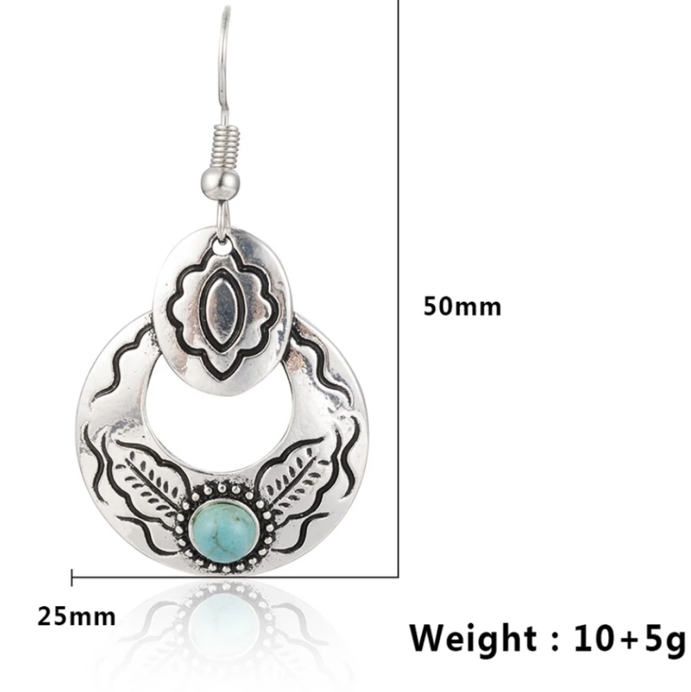 Silver Turquoise Earrings. Hoop. Dangle. Concho - Picture 6 of 7